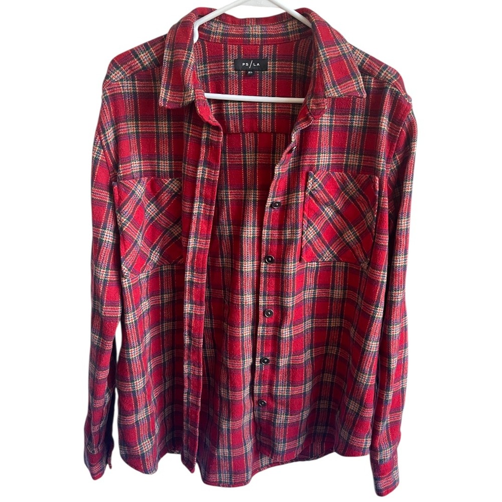 PacSun PS/LA Women's Red Plaid Flannel‎ Shirt Long Sleeve Button Up Size M/L